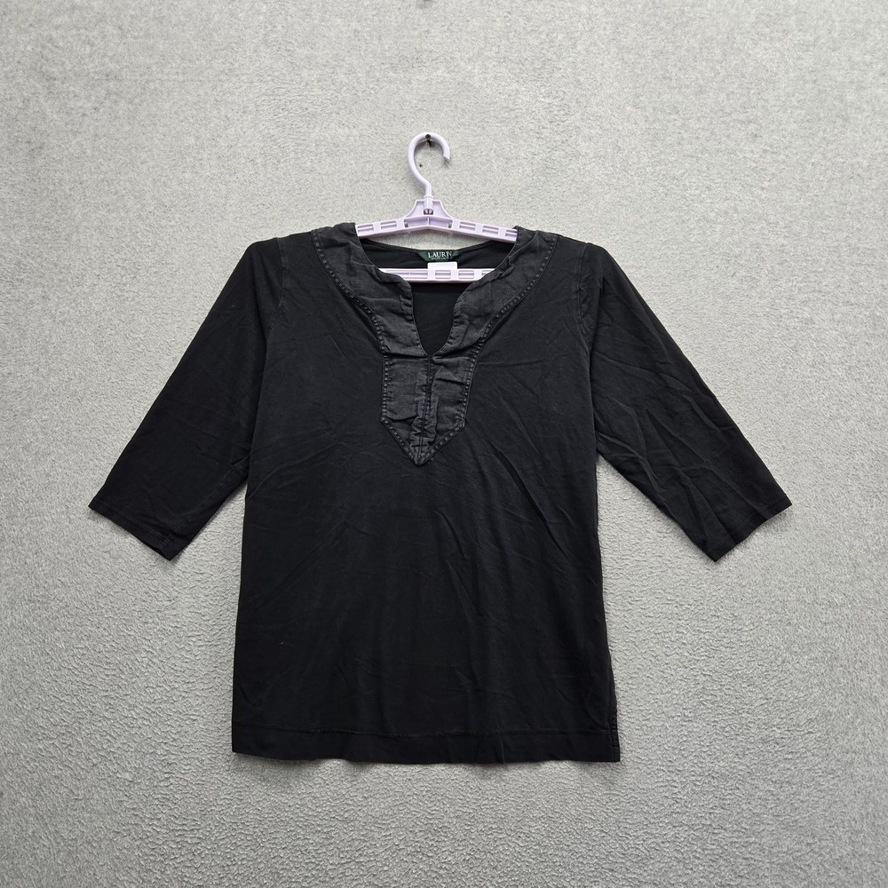 Lauren Ralph Lauren Women Blouse 1X Black V-Neck Pullover
